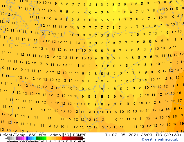 Z500/Rain (+SLP)/Z850 ECMWF wto. 07.05.2024 06 UTC