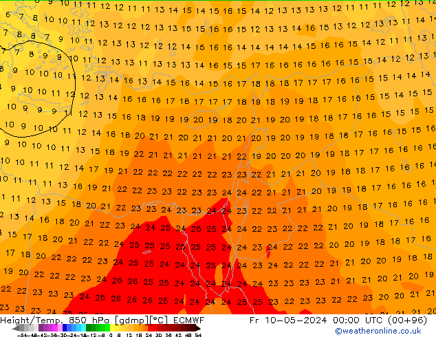 Z500/Rain (+SLP)/Z850 ECMWF vie 10.05.2024 00 UTC