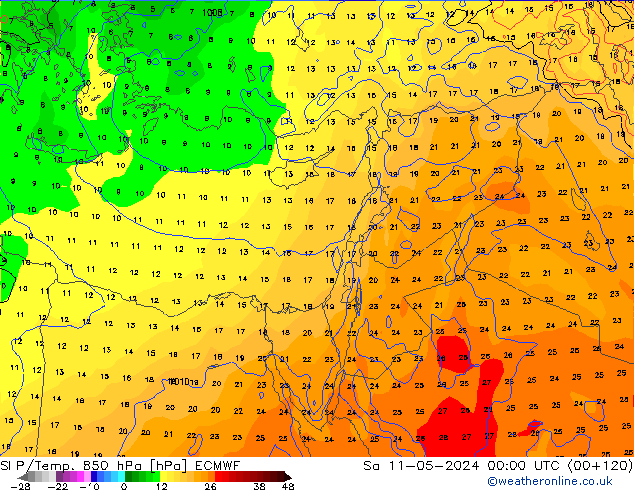 SLP/Temp. 850 hPa ECMWF za 11.05.2024 00 UTC