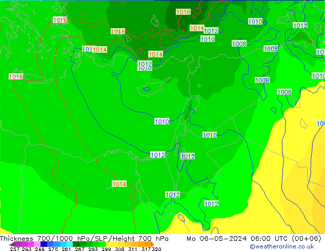 Espesor 700-1000 hPa ECMWF lun 06.05.2024 06 UTC