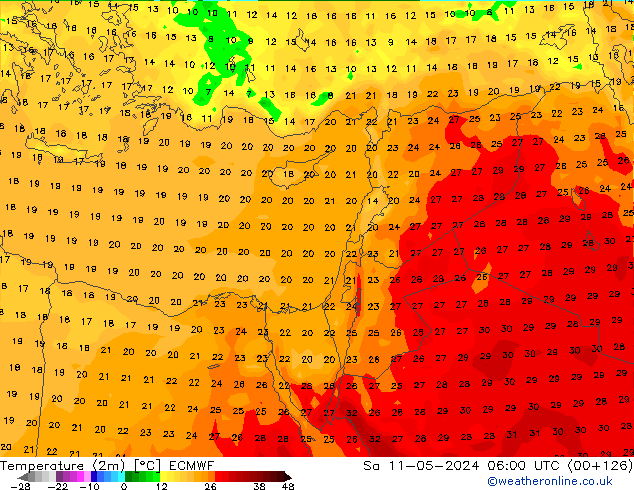 Temperature (2m) ECMWF Sa 11.05.2024 06 UTC