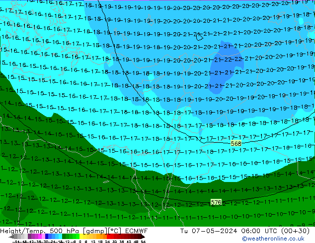 Z500/Rain (+SLP)/Z850 ECMWF wto. 07.05.2024 06 UTC