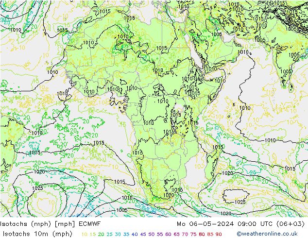 Isotachen (mph) ECMWF ma 06.05.2024 09 UTC