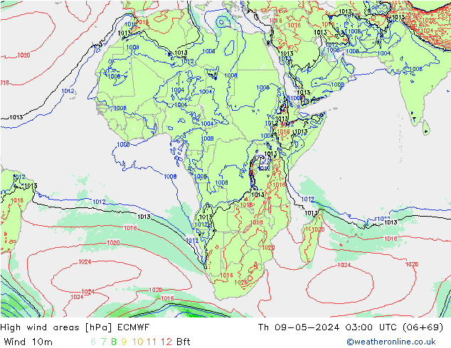 yüksek rüzgarlı alanlar ECMWF Per 09.05.2024 03 UTC