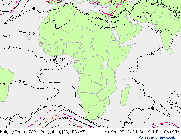 Yükseklik/Sıc. 700 hPa ECMWF Pzt 06.05.2024 09 UTC