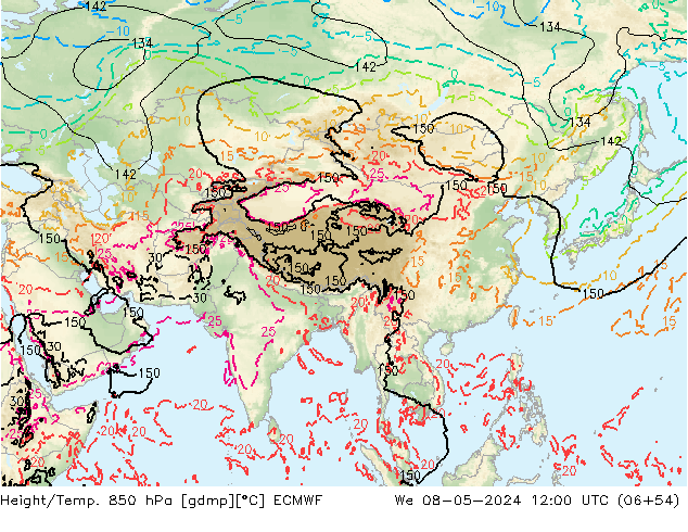 Z500/Rain (+SLP)/Z850 ECMWF mer 08.05.2024 12 UTC