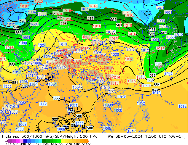 Thck 500-1000hPa ECMWF Qua 08.05.2024 12 UTC