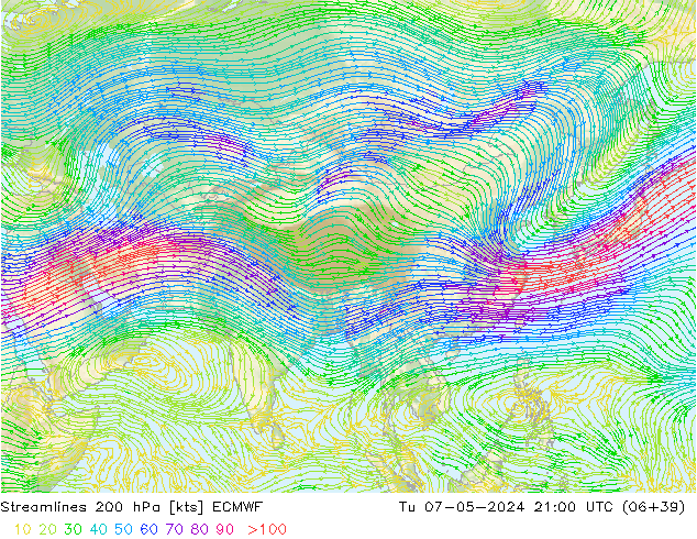 Linha de corrente 200 hPa ECMWF Ter 07.05.2024 21 UTC