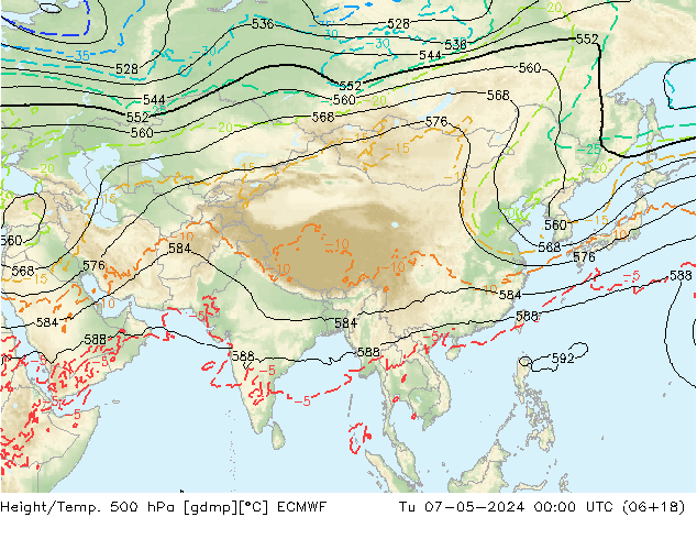 Z500/Rain (+SLP)/Z850 ECMWF вт 07.05.2024 00 UTC