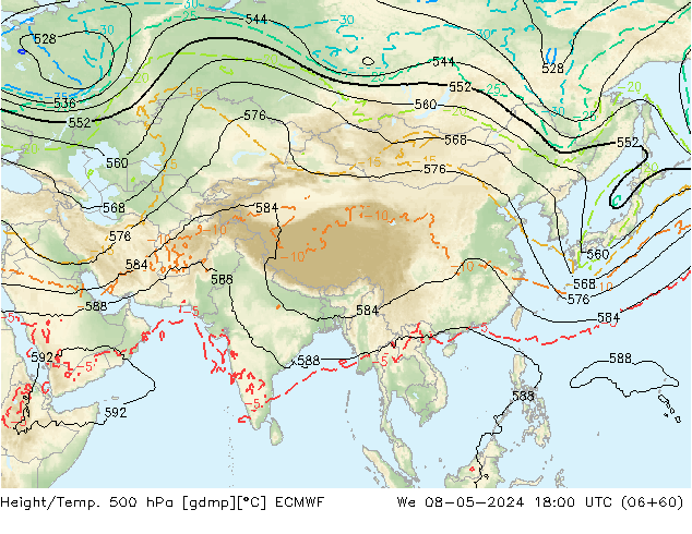 Z500/Rain (+SLP)/Z850 ECMWF Qua 08.05.2024 18 UTC