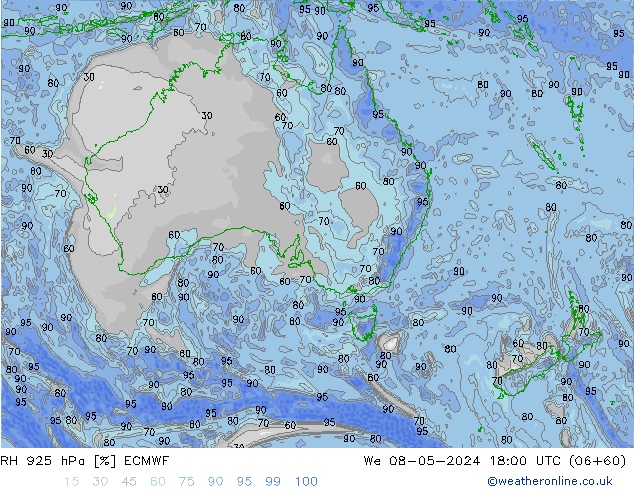 Humedad rel. 925hPa ECMWF mié 08.05.2024 18 UTC