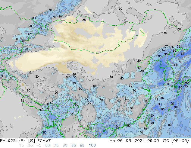 RH 925 hPa ECMWF 星期一 06.05.2024 09 UTC