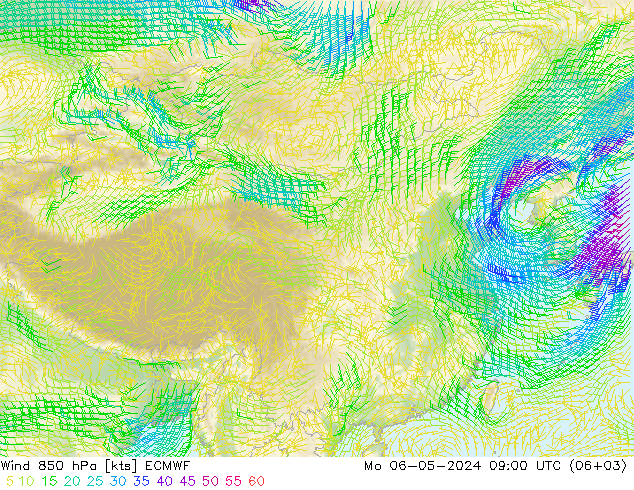 风 850 hPa ECMWF 星期一 06.05.2024 09 UTC