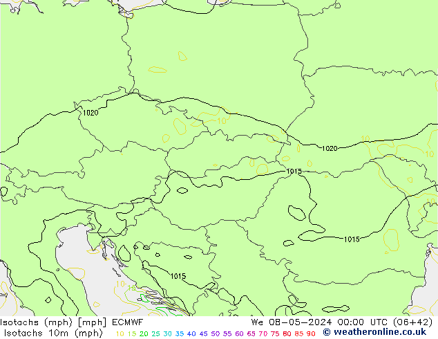 Isotachen (mph) ECMWF Mi 08.05.2024 00 UTC