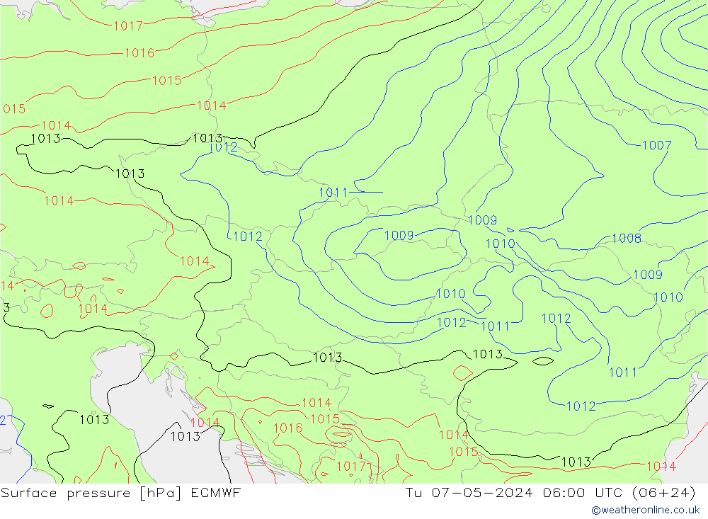 Surface pressure ECMWF Tu 07.05.2024 06 UTC