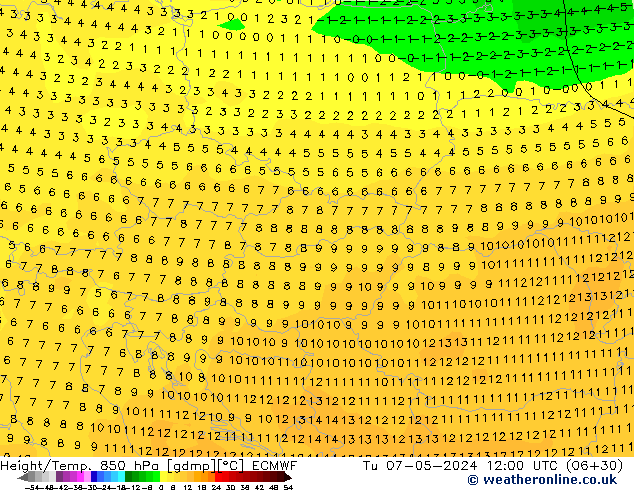 Z500/Rain (+SLP)/Z850 ECMWF Tu 07.05.2024 12 UTC