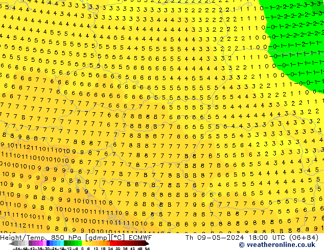 Z500/Rain (+SLP)/Z850 ECMWF gio 09.05.2024 18 UTC