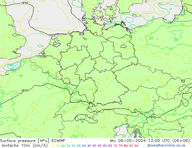 Isotachen (km/h) ECMWF Mo 06.05.2024 12 UTC