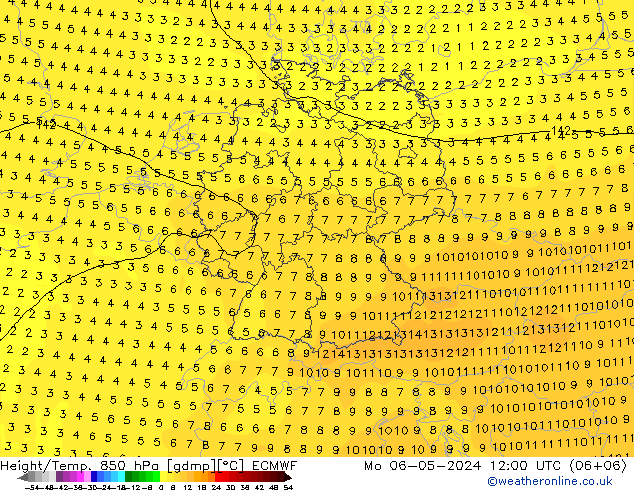 Z500/Rain (+SLP)/Z850 ECMWF pon. 06.05.2024 12 UTC