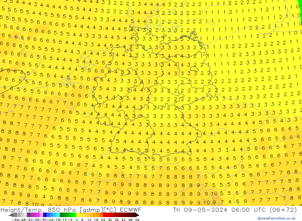 Z500/Rain (+SLP)/Z850 ECMWF gio 09.05.2024 06 UTC