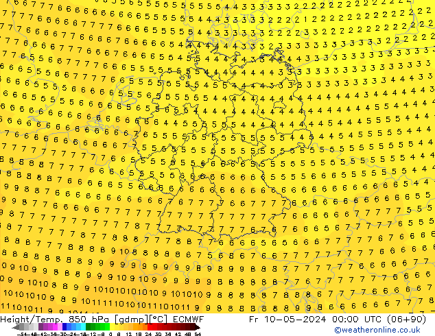 Height/Temp. 850 hPa ECMWF Fr 10.05.2024 00 UTC