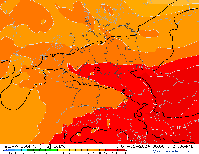 Theta-W 850hPa ECMWF Tu 07.05.2024 00 UTC