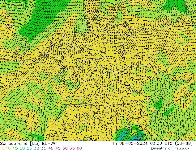 Surface wind ECMWF Th 09.05.2024 03 UTC