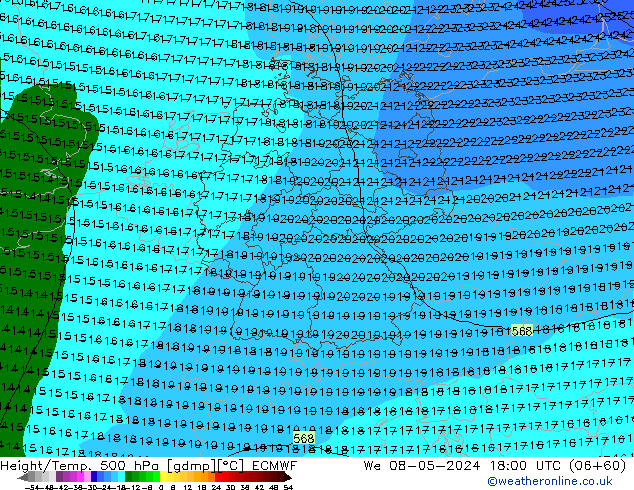 Yükseklik/Sıc. 500 hPa ECMWF Çar 08.05.2024 18 UTC