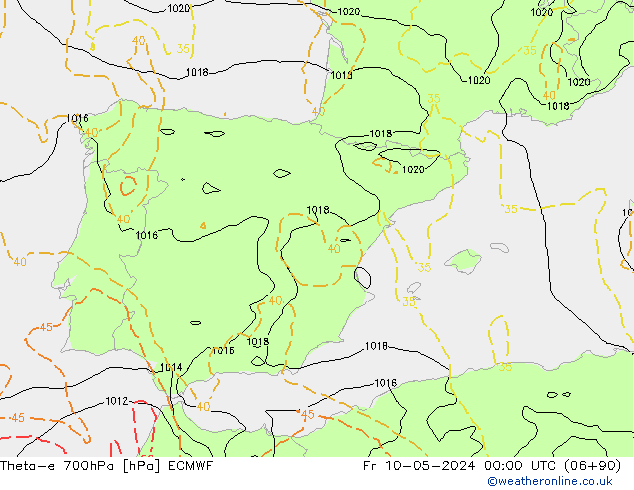 Theta-e 700hPa ECMWF Fr 10.05.2024 00 UTC