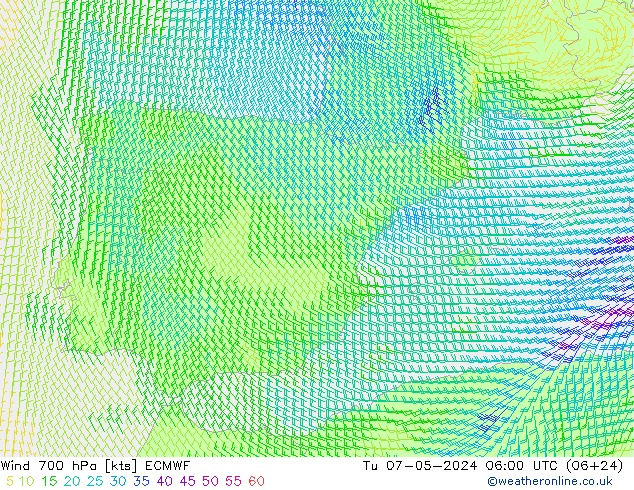 Wind 700 hPa ECMWF Tu 07.05.2024 06 UTC