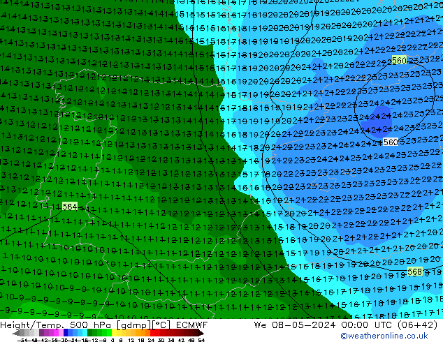 Z500/Rain (+SLP)/Z850 ECMWF We 08.05.2024 00 UTC