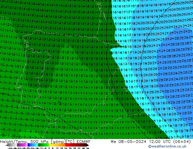 Z500/Rain (+SLP)/Z850 ECMWF We 08.05.2024 12 UTC