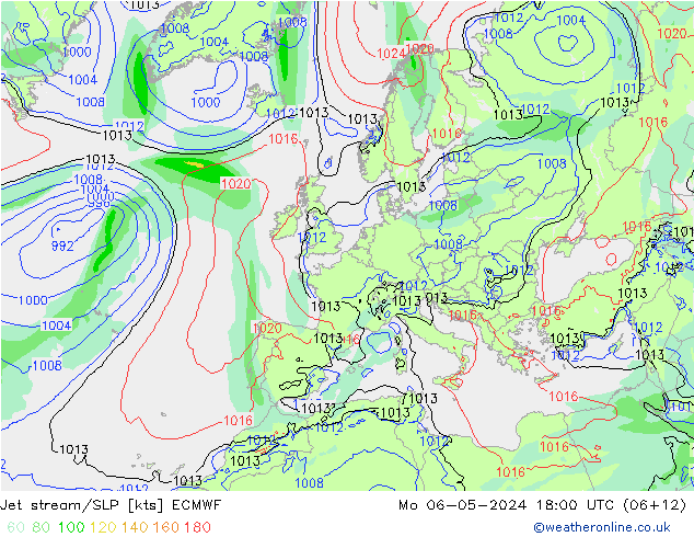 Jet stream/SLP ECMWF Mo 06.05.2024 18 UTC