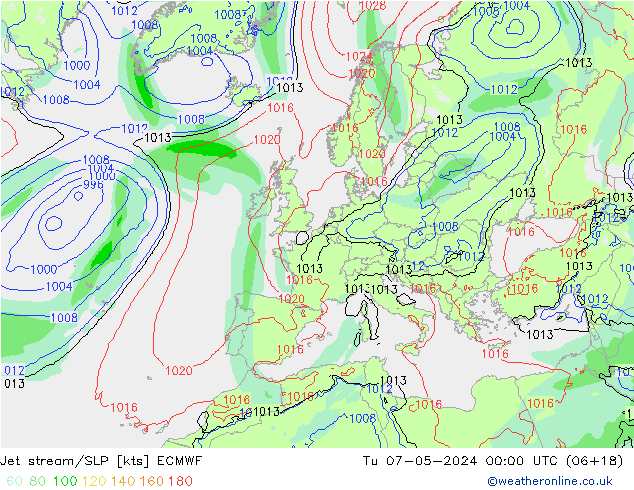 Corrente a getto ECMWF mar 07.05.2024 00 UTC