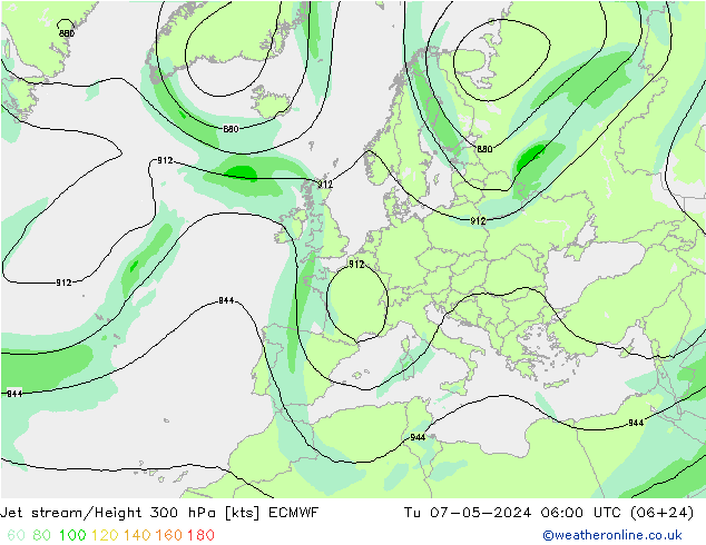 Jet stream/Height 300 hPa ECMWF Tu 07.05.2024 06 UTC