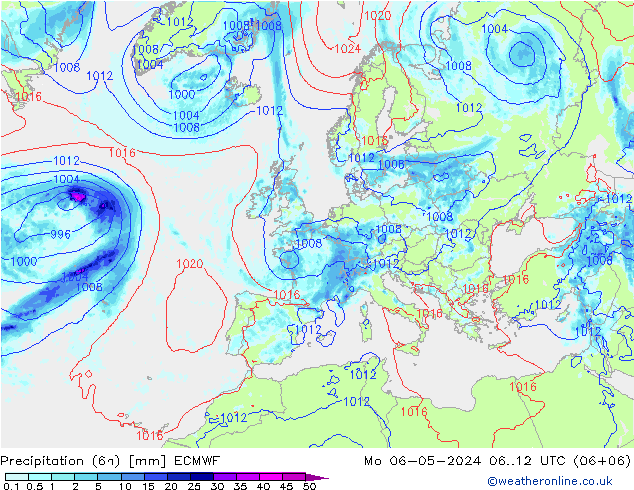 Z500/Rain (+SLP)/Z850 ECMWF lun 06.05.2024 12 UTC