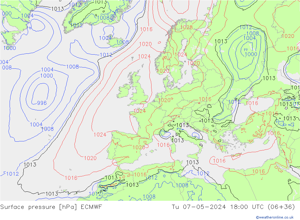 приземное давление ECMWF вт 07.05.2024 18 UTC