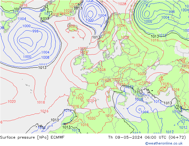 Surface pressure ECMWF Th 09.05.2024 06 UTC