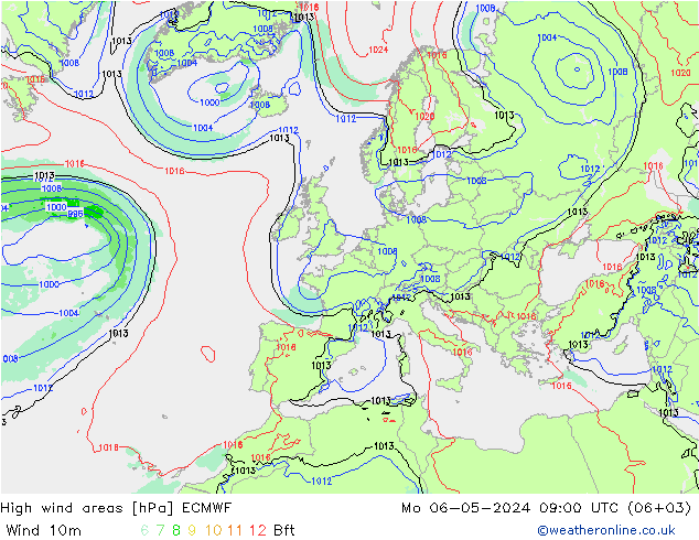 High wind areas ECMWF  06.05.2024 09 UTC