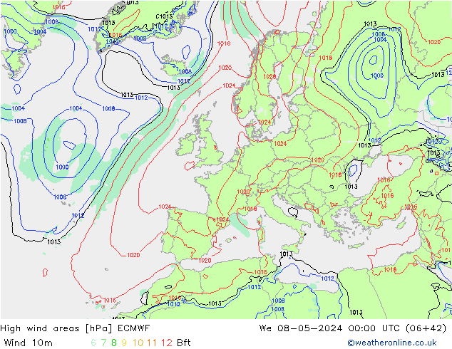 High wind areas ECMWF We 08.05.2024 00 UTC