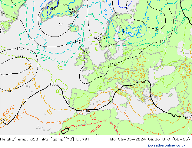 Yükseklik/Sıc. 850 hPa ECMWF Pzt 06.05.2024 09 UTC