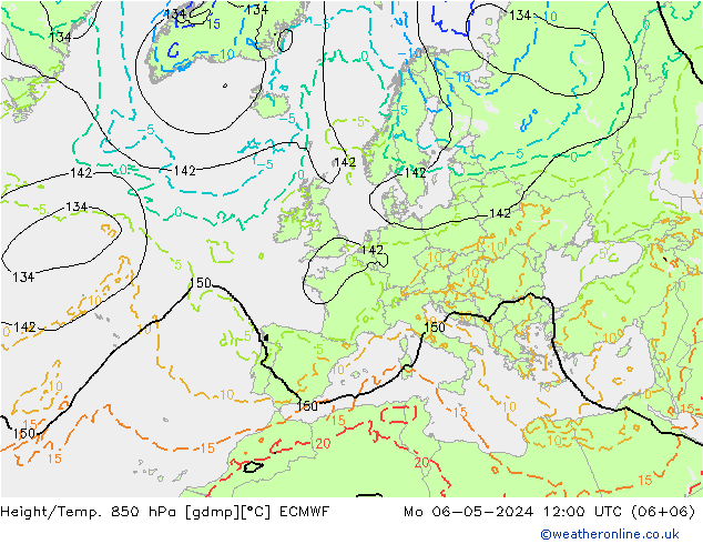 Hoogte/Temp. 850 hPa ECMWF ma 06.05.2024 12 UTC