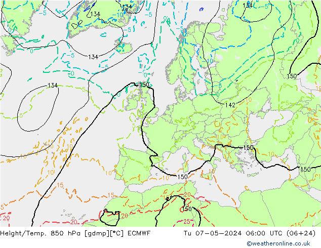 Height/Temp. 850 hPa ECMWF Di 07.05.2024 06 UTC
