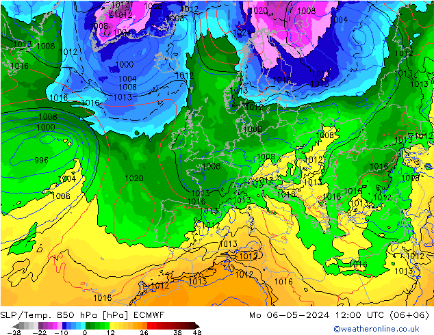 SLP/Temp. 850 hPa ECMWF Mo 06.05.2024 12 UTC