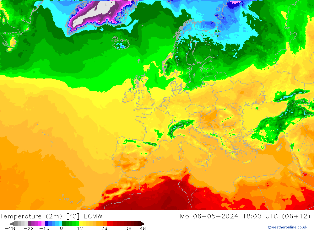 Temperaturkarte (2m) ECMWF Mo 06.05.2024 18 UTC