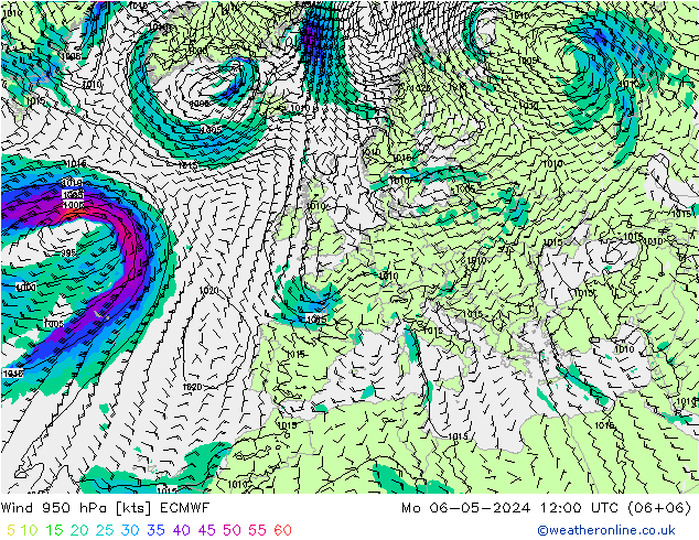 wiatr 950 hPa ECMWF pon. 06.05.2024 12 UTC