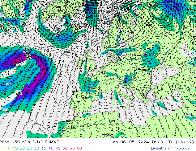 ветер 950 гПа ECMWF пн 06.05.2024 18 UTC