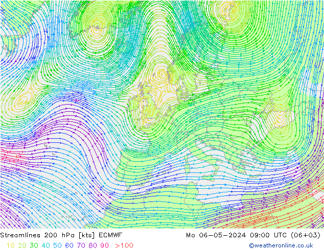 Linha de corrente 200 hPa ECMWF Seg 06.05.2024 09 UTC