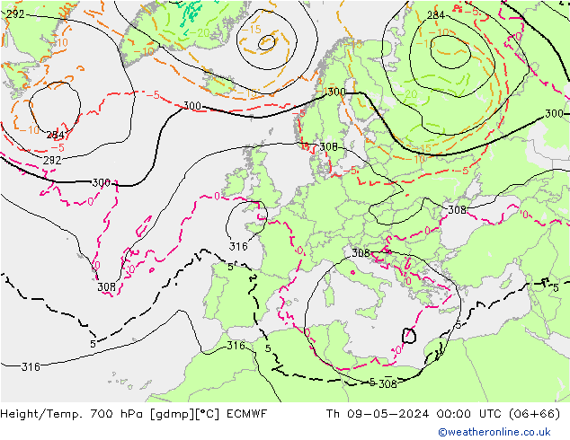 Height/Temp. 700 hPa ECMWF Th 09.05.2024 00 UTC