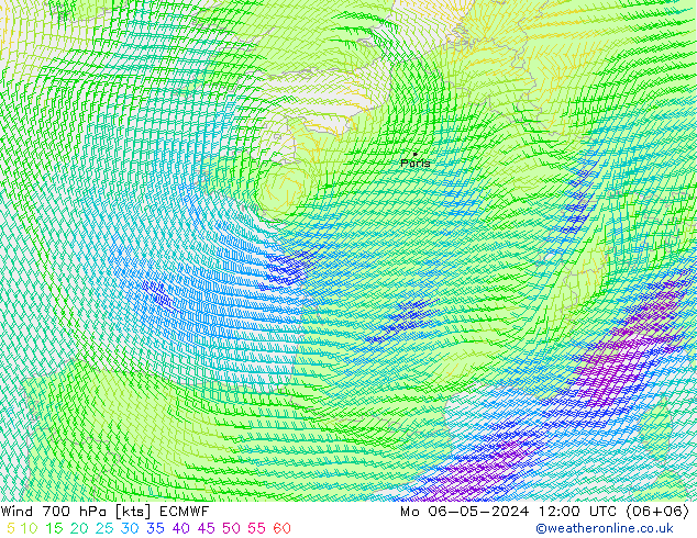 Wind 700 hPa ECMWF Mo 06.05.2024 12 UTC